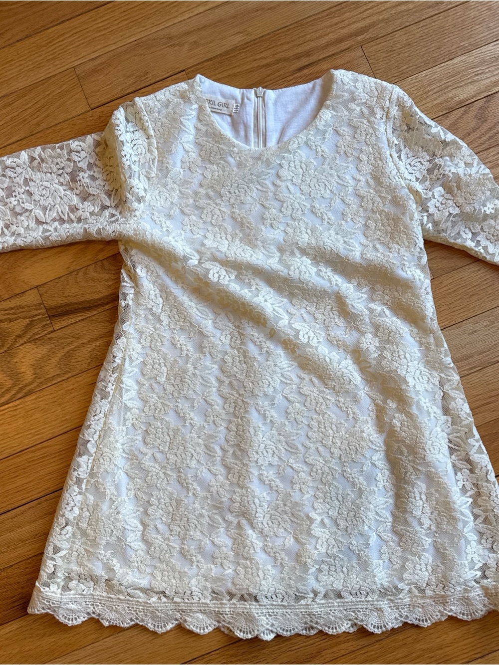 Ivory Lace Long-Sleeve Kids Dress -